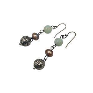 Vintage Earrings Stone Pearl & Sterling Silver Beads Dangling Beaded Earrings